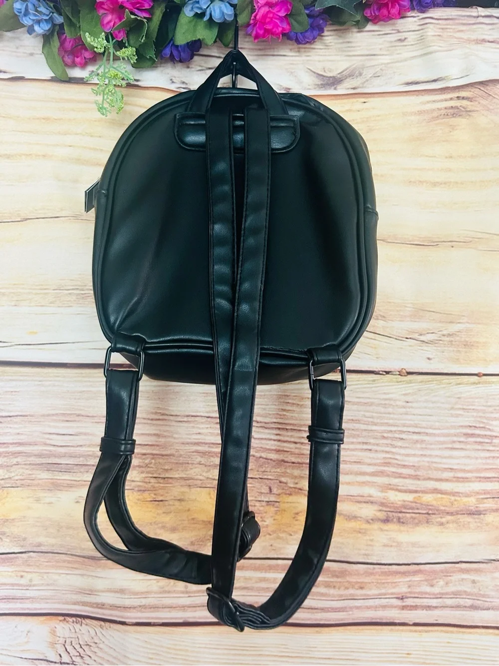 Badgley Mischka Black Vegan Leather Logo Studded Quilted Mini Backpack NWT